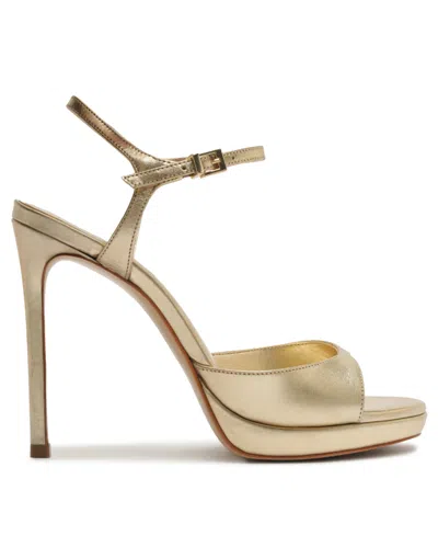 Schutz Scarlett Metallic Leather Platform Sandals In Gold