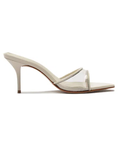 Schutz 75mm Elodie Vinyl Metallic Leather Mules In Silver