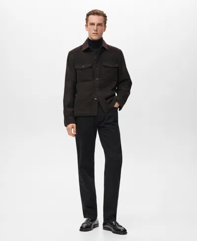 Mango Men's Check Wool-blend Overshirt In Brown