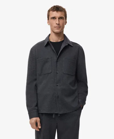 Mango Flannel Overshirt With Pockets In Gray