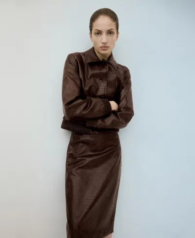 Mango Women's Croc-effect Bomber Jacket In Neutral