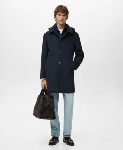 Mango Men's Detachable Inner Collar Wool Coat In Blue