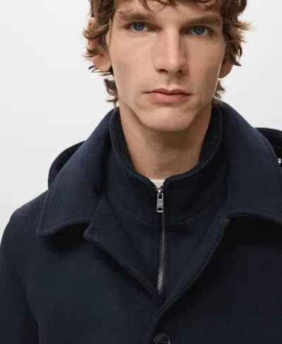 Mango Men's Detachable Inner Collar Wool Coat In Blue