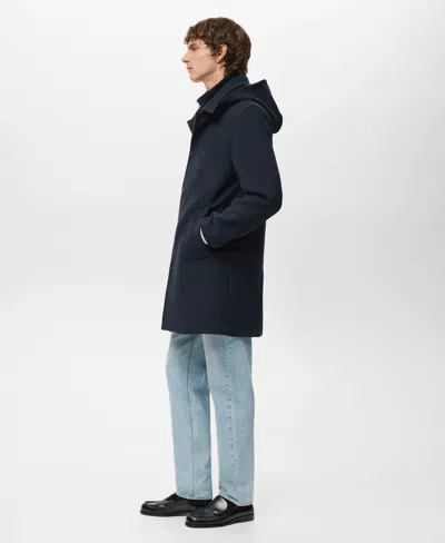 Mango Men's Detachable Inner Collar Wool Coat In Blue