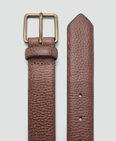 Mango Men's Pebbled Leather Belt In Brown