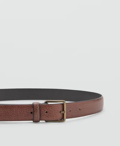 Mango Men's Pebbled Leather Belt In Brown
