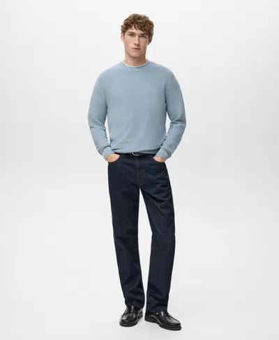 Mango Men's Microstructured Cotton Knitted Sweater In Blue