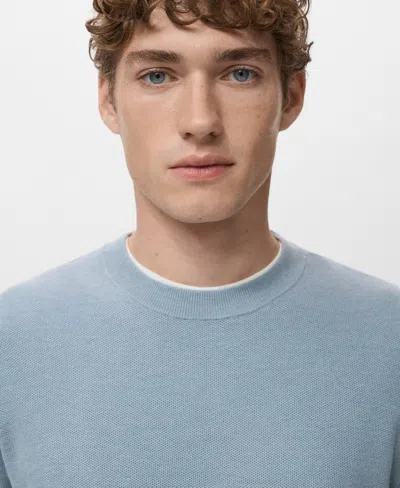 Mango Men's Microstructured Cotton Knitted Sweater In Blue