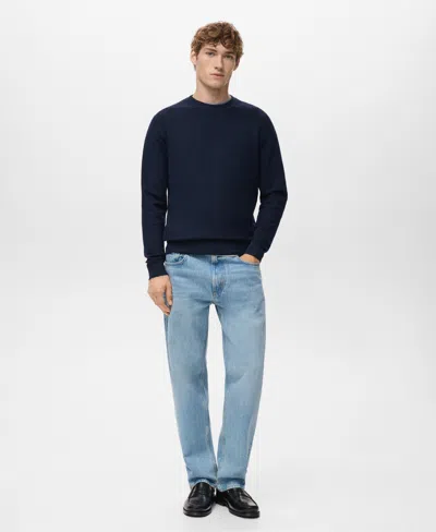 Mango Men's Microstructured Cotton Knitted Sweater In Blue
