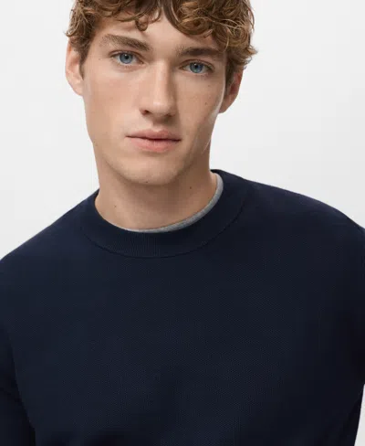 Mango Men's Microstructured Cotton Knitted Sweater In Blue