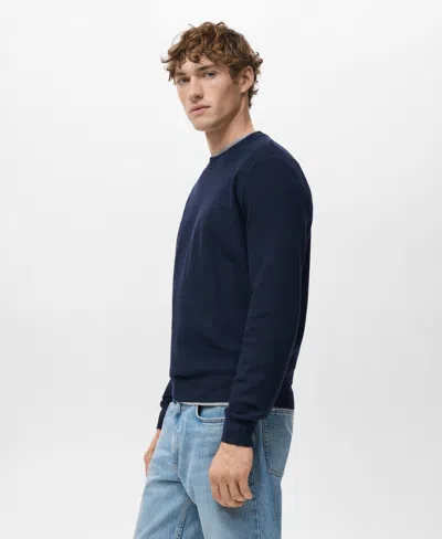 Mango Men's Microstructured Cotton Knitted Sweater In Blue