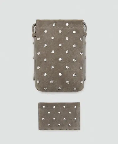 Mango Suede Studded Mobile Case In Brown