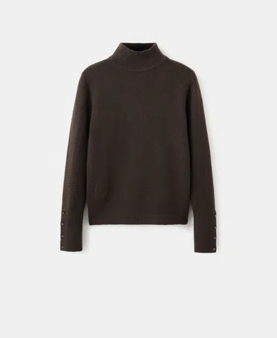 Mango Button Cuff Turtleneck Sweater In Brown