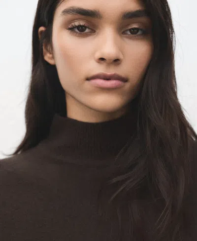 Mango Button Cuff Turtleneck Sweater In Brown