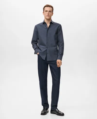 Mango Regular Fit Solid Cotton Button-up Shirt In Blue
