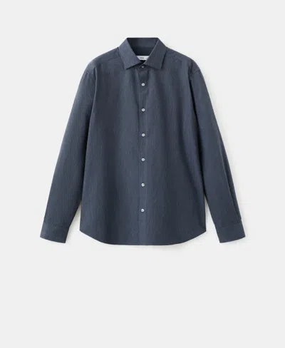 Mango Regular Fit Solid Cotton Button-up Shirt In Blue