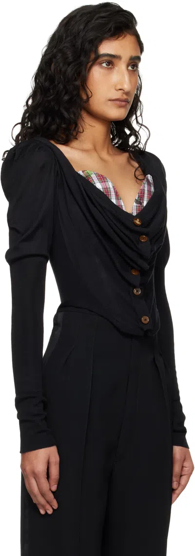 Vivienne Westwood Bea Checked Cotton-trimmed Embroidered Wool And Silk-blend Cardigan In Black