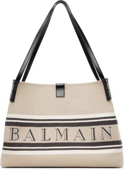 Balmain Medium Release Shopper Bag In Canvas And Calfskin