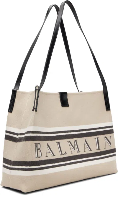 Balmain Medium Release Shopper Bag In Canvas And Calfskin