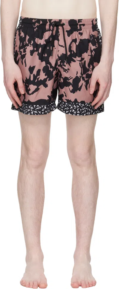 Dries Van Noten Abstract Floral Polyamide Geometric Trim Swim Shorts In Black