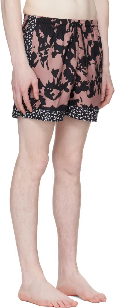 Dries Van Noten Abstract Floral Polyamide Geometric Trim Swim Shorts In Black