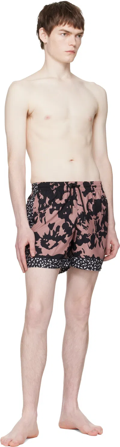 Dries Van Noten Abstract Floral Polyamide Geometric Trim Swim Shorts In Black