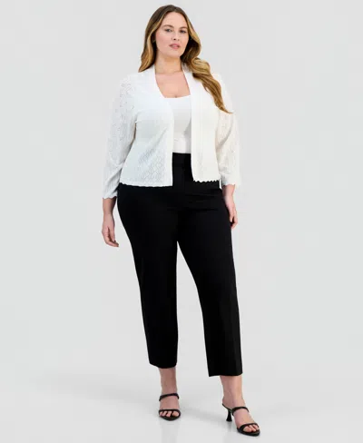 Robbie Bee Plus Size Pointelle-pattern Open-front Shrug In White