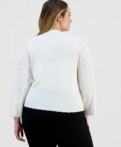 Robbie Bee Plus Size Pointelle-pattern Open-front Shrug In White