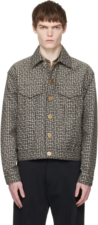 Balmain Jacquard Monogram Jacket Puffer Jackets Black In Black