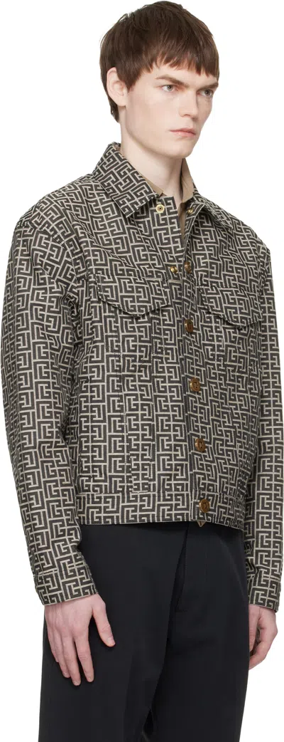 Balmain Jacquard Monogram Jacket Puffer Jackets Black In Black