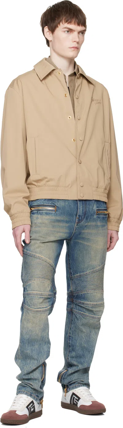 Balmain Regular Biker Denim Pants In Blue