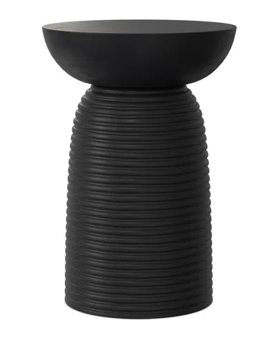 Simpli Home Boyd 13" Mango Wood Solid Ribbed Accent Table In Black