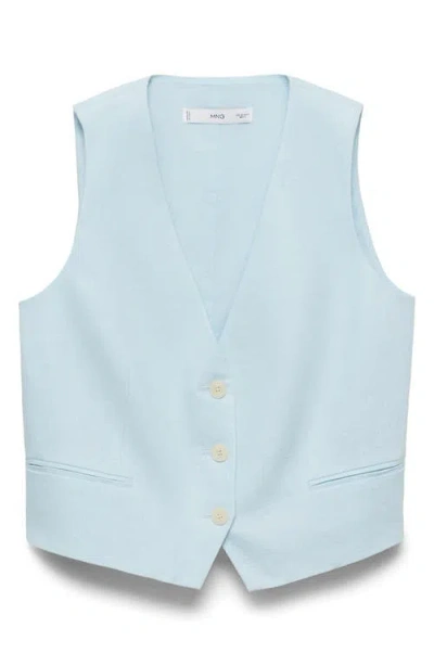 Mango Linen Vest In Blue