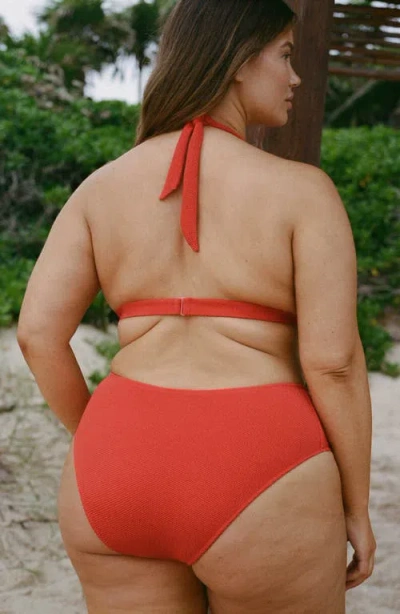 Mango Decorative Ring Textured Bikini Top Red In Red