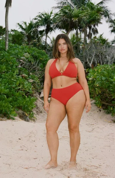 Mango Decorative Ring Textured Bikini Top Red In Red