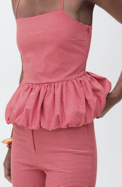 Mango Gingham Bubble Camisole In Red