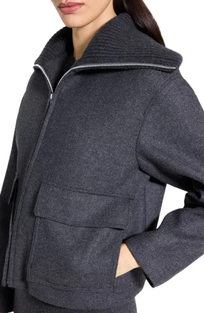 Theory Ribbed Wool-trimmed Wool-blend Twill Jacket In Gray