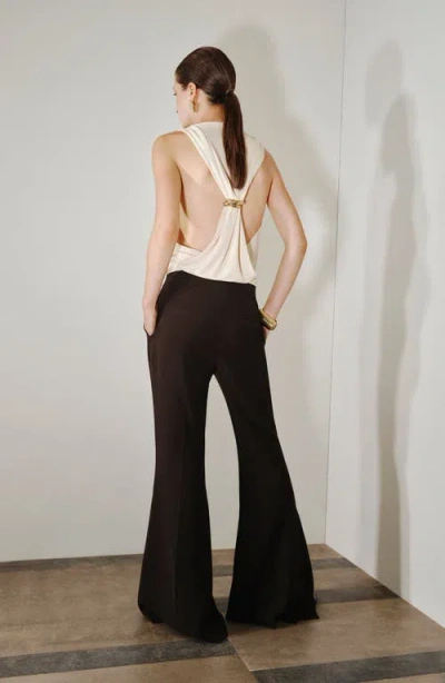Mango Flowy Slit Flare Pants In Brown
