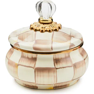 Mackenzie-childs Mackenzie Childs Mocha Check Enameled Steel Squashed Pot In Brown