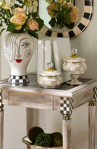 Mackenzie-childs Mackenzie Childs Mocha Check Enameled Steel Squashed Pot In Brown