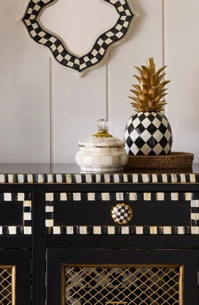 Mackenzie-childs Mackenzie Childs Mocha Check Enameled Steel Squashed Pot In Brown