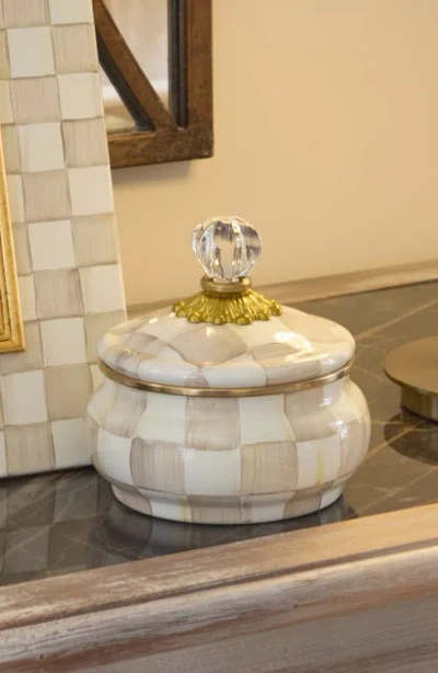 Mackenzie-childs Mackenzie Childs Mocha Check Enameled Steel Squashed Pot In Brown