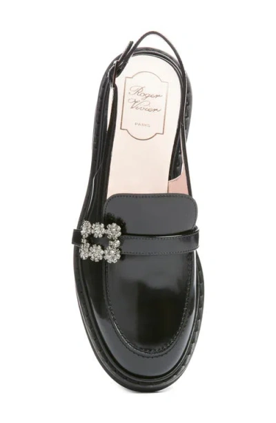 Roger Vivier Viv Rangers Crystal-embellished Leather Slingback Loafers In Black