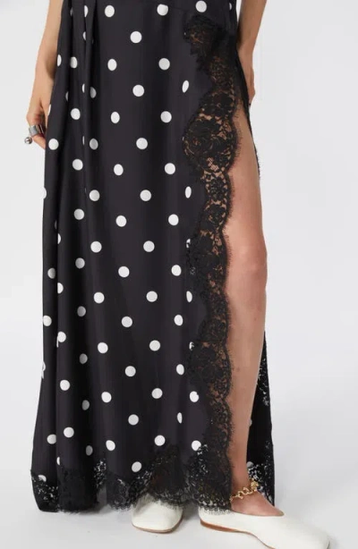 Sportmax Capo Polka Dot Lace Trim Silk Slipdress In Black