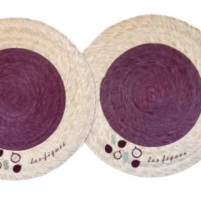 Coppermill Kitchen Palm Double Sided Placemat With Embroidery In Purple