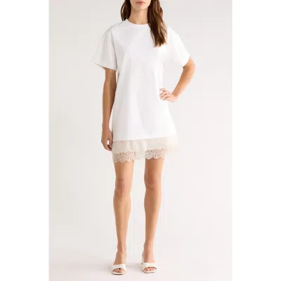 Staud Grier Silk And Lace-trimmed Cotton-jersey Mini Dress In White