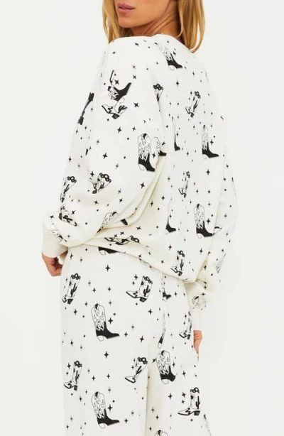 Beach Riot Devyn Western Boots Oversized Graphic Sweatshirt In White