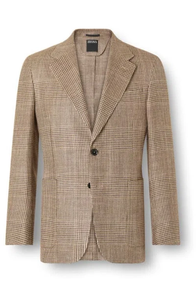 Zegna Checked-pattern Blazer In Brown
