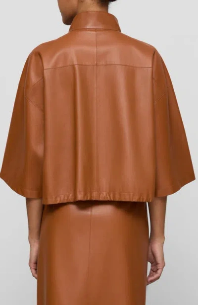 Lafayette 148 Nappa Leather Oversized Cropped Shirt Jacket In Brown