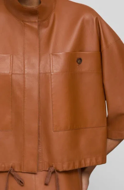 Lafayette 148 Nappa Leather Oversized Cropped Shirt Jacket In Brown